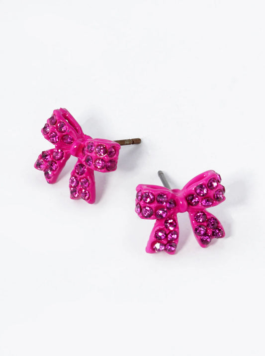 Crystal Pave 9mm Ribbon Bow Post Stud Earrings