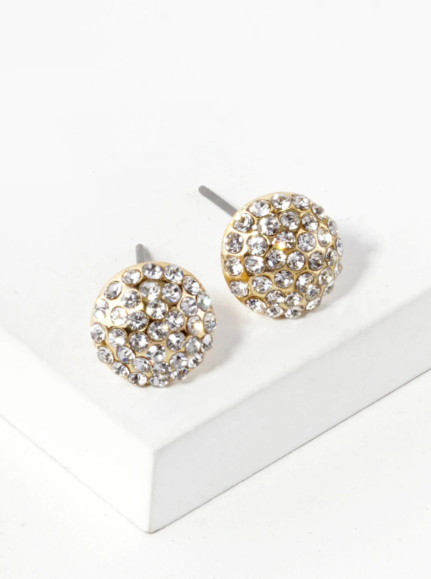 Crystal Pave 9mm Round Button Stud Earrings
