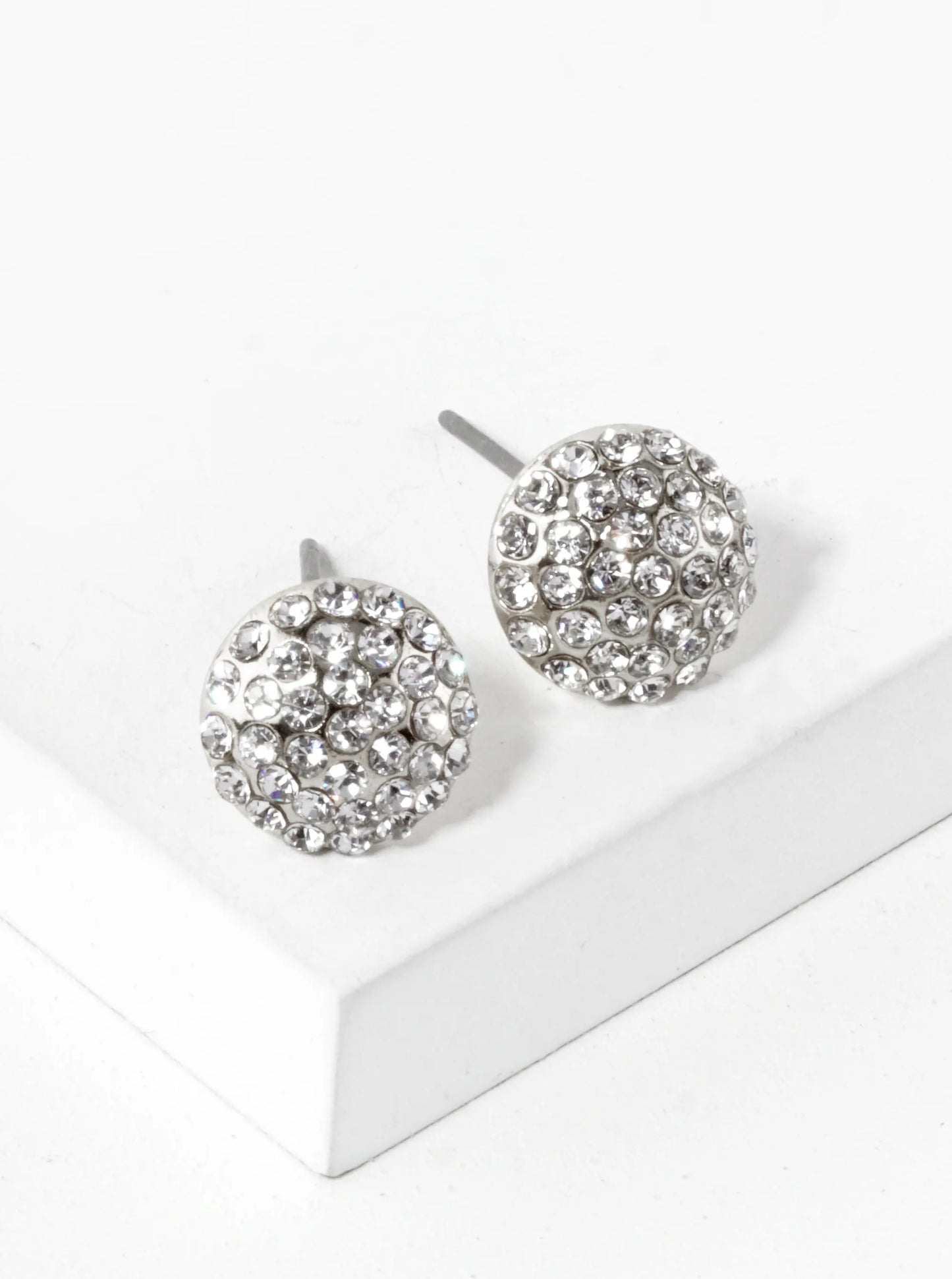 Crystal Pave 9mm Round Button Stud Earrings