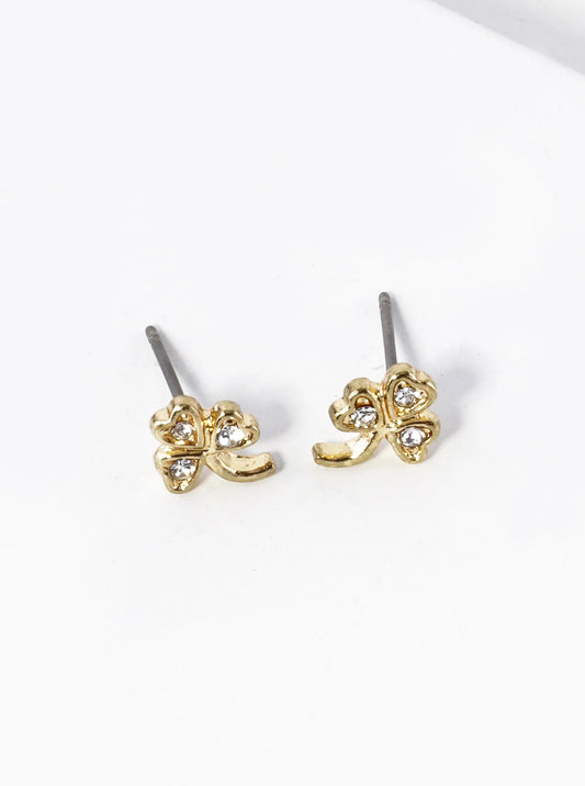 Crystal Pave 9mm Three-Leaf Clover Stud Earrings