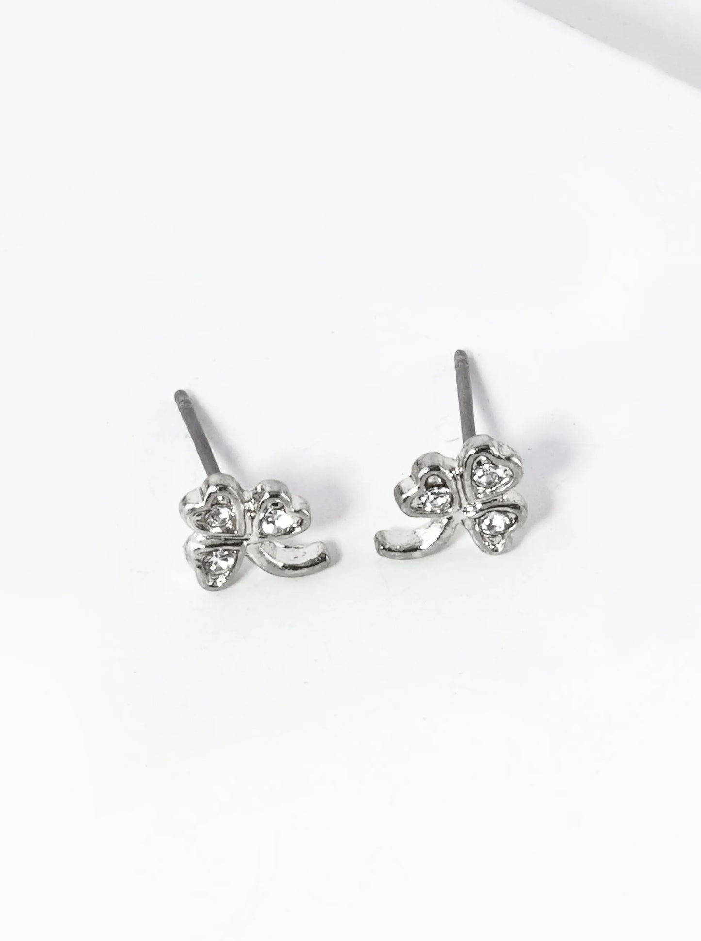Crystal Pave 9mm Three-Leaf Clover Stud Earrings