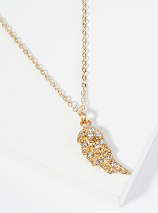 Crystal Pave Angel Wing Pendant Necklace