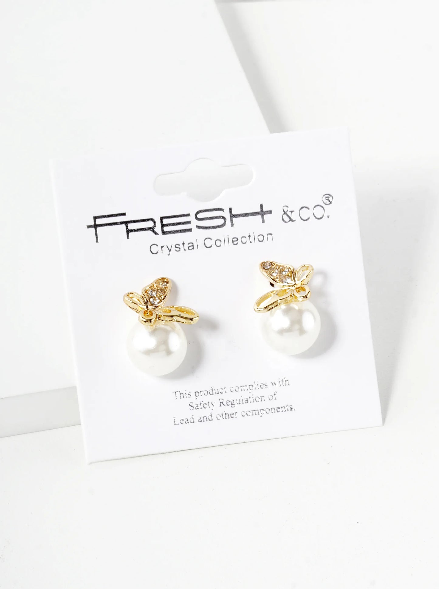 Crystal Pave Butterfly Sitting On 10mm Pearl Bead 15mm Stud Earrings