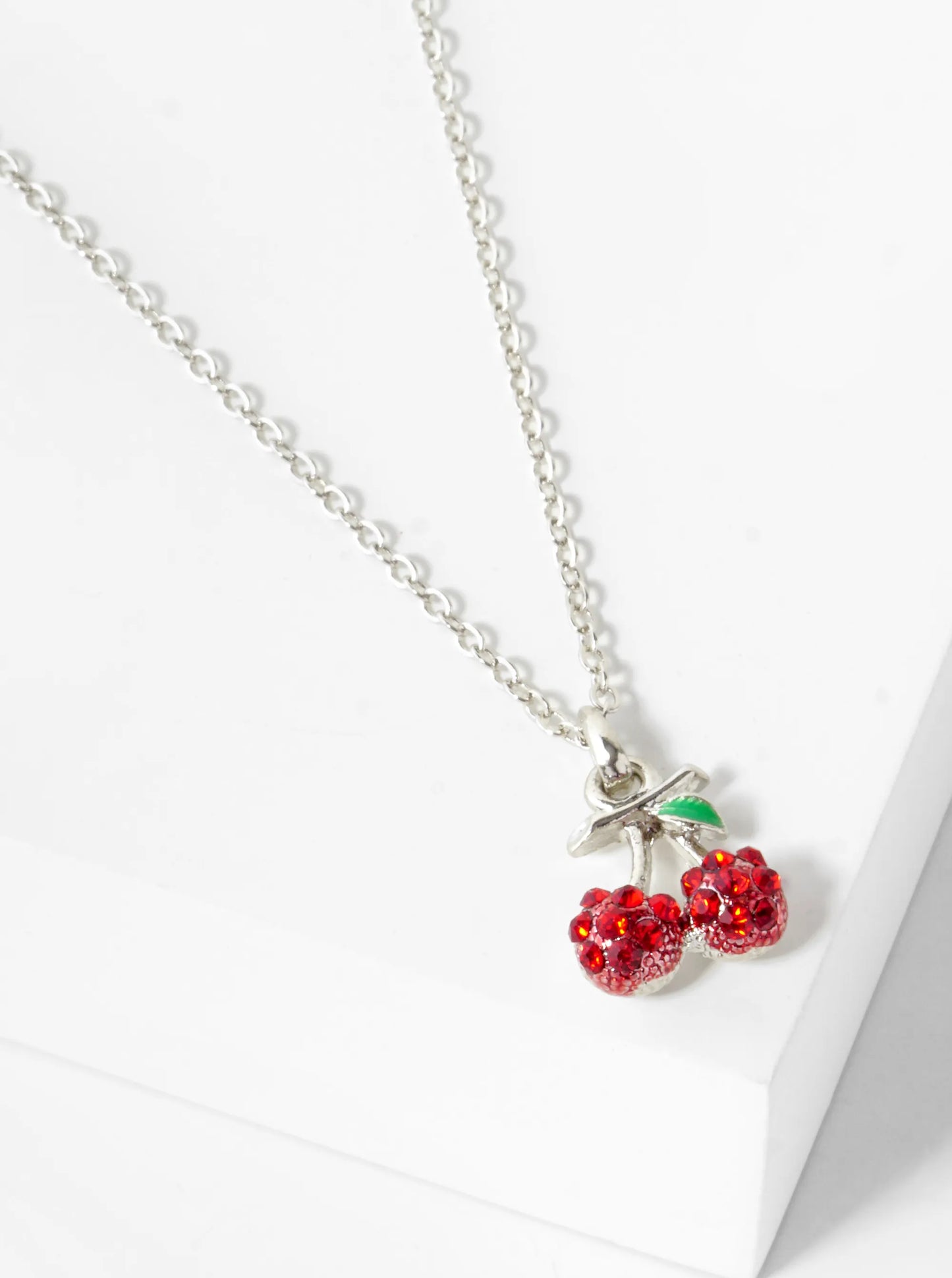 Crystal Pave Cherry Pendant Dainty Necklace