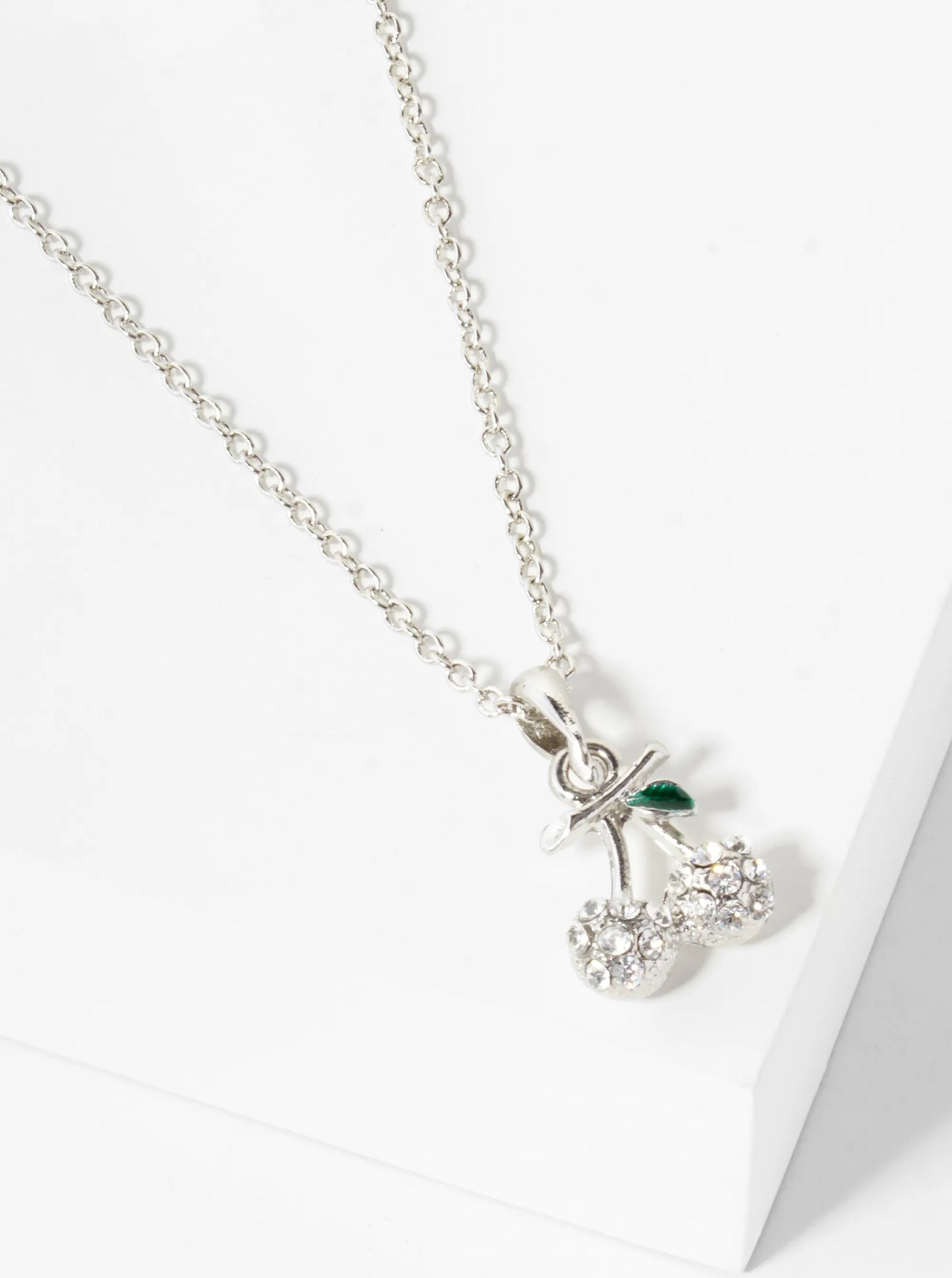 Crystal Pave Cherry Pendant Dainty Necklace