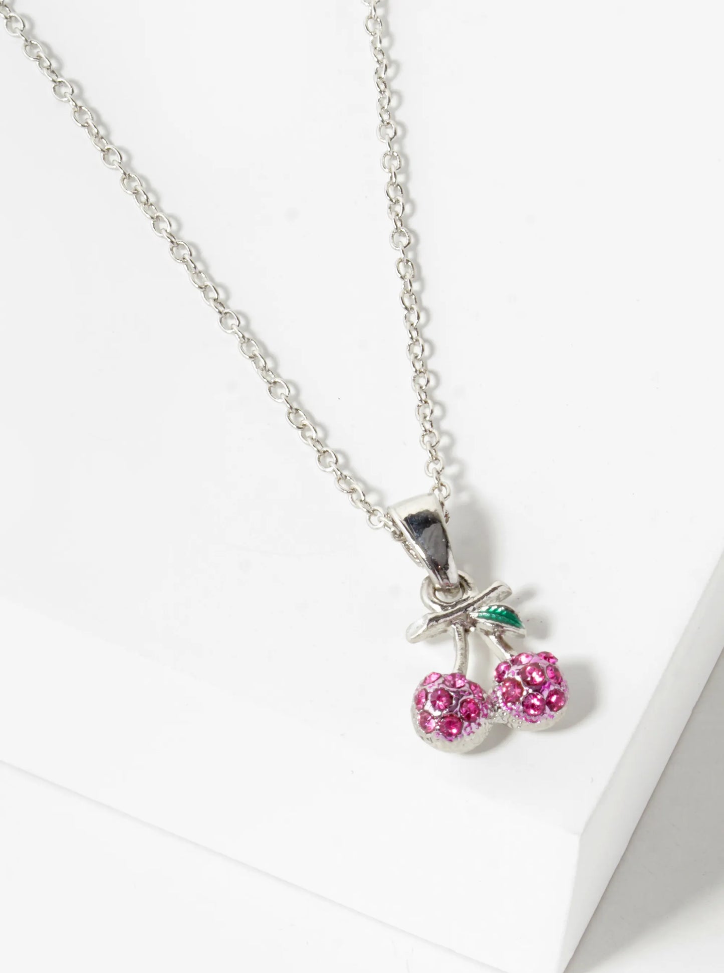 Crystal Pave Cherry Pendant Dainty Necklace