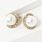 Crystal Pave Curved Oval With12mm Pearl Stud Earrings