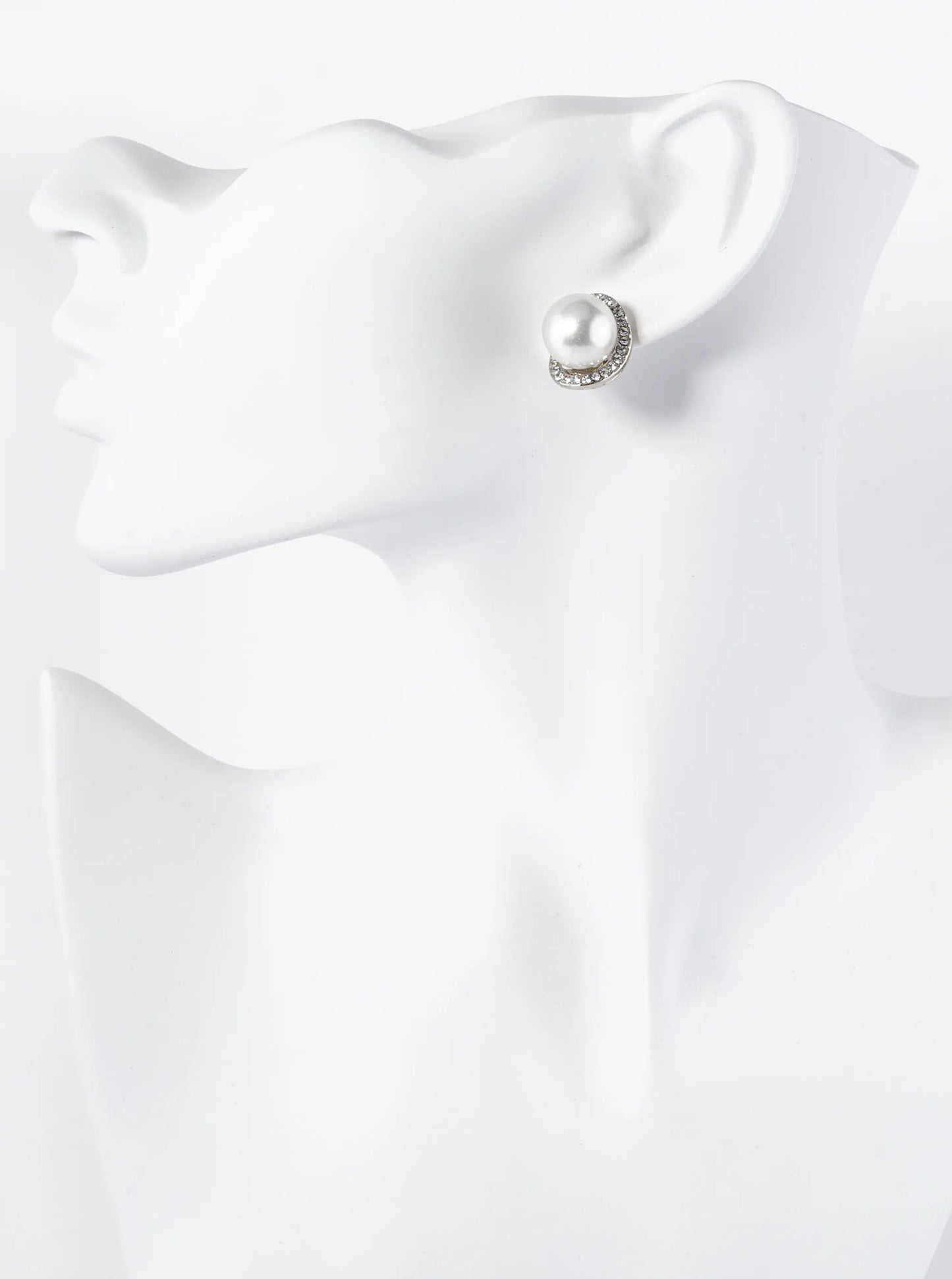 Crystal Pave Curved Oval With12mm Pearl Stud Earrings