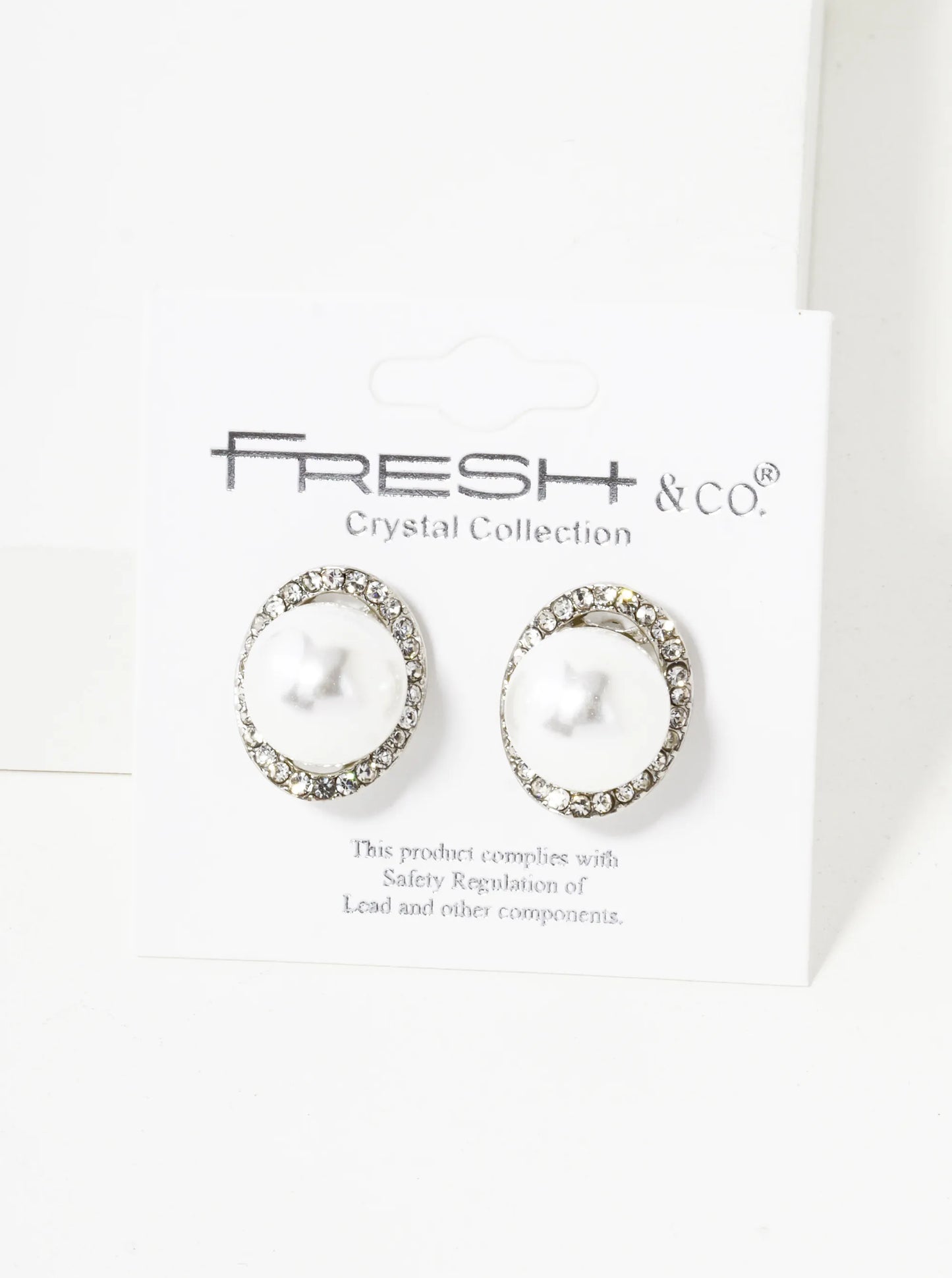 Crystal Pave Curved Oval With12mm Pearl Stud Earrings