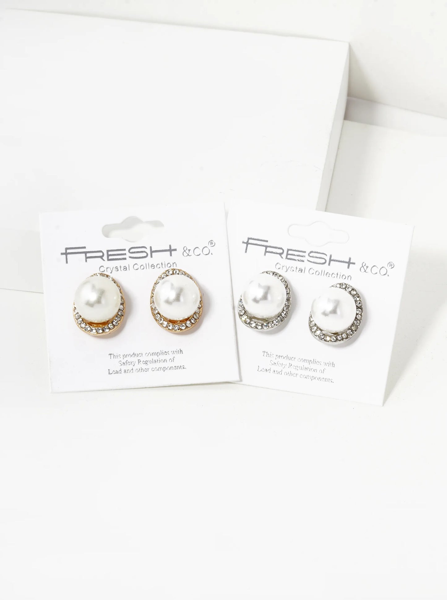 Crystal Pave Curved Oval With12mm Pearl Stud Earrings