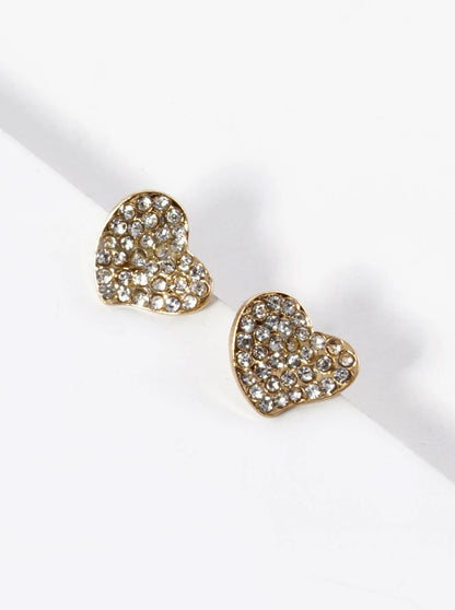 Crystal Pave Dainty Heart Stud Earrings