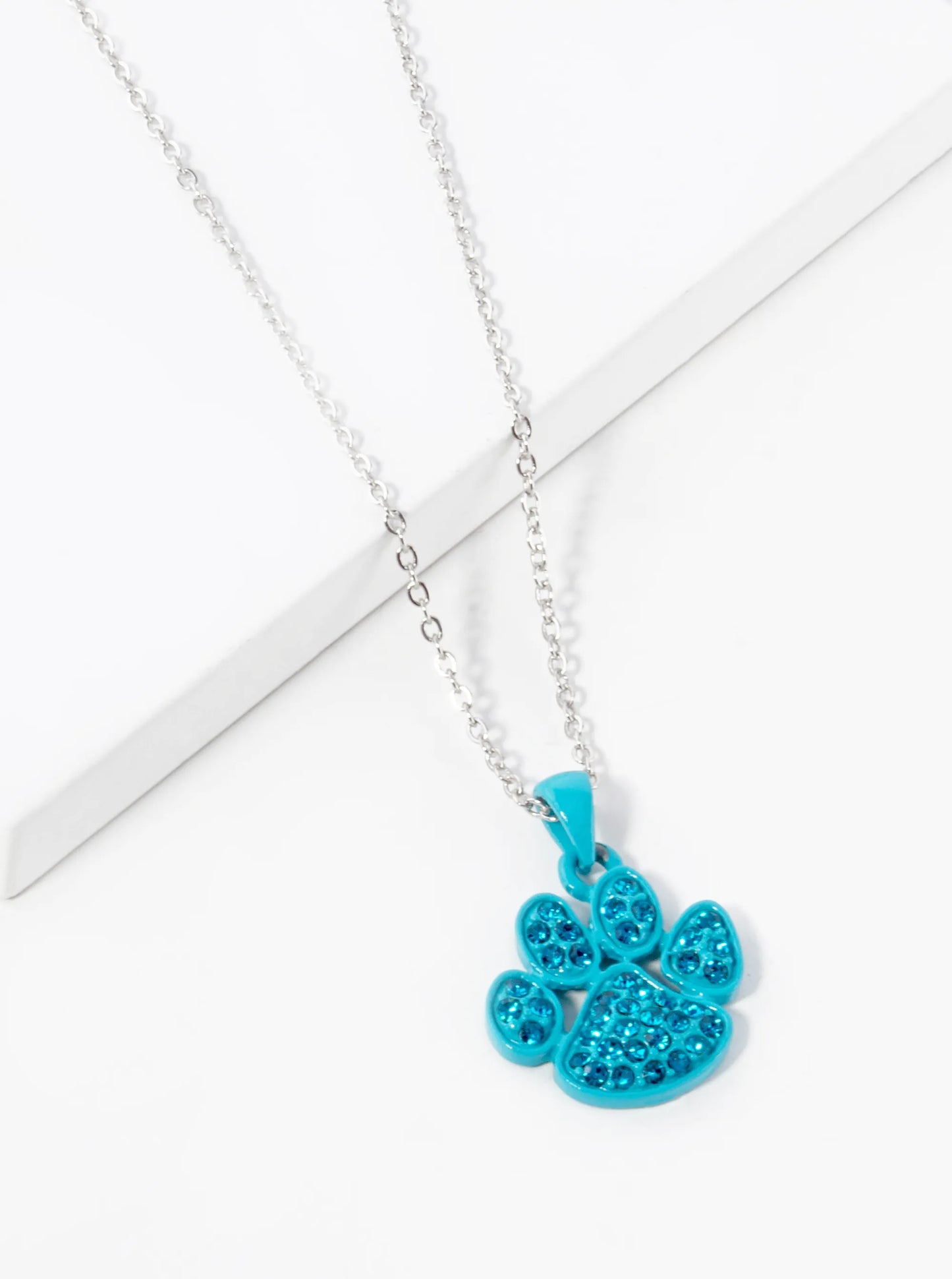 Crystal Pave Dog Paw Game Day Mascot Pendant Necklace
