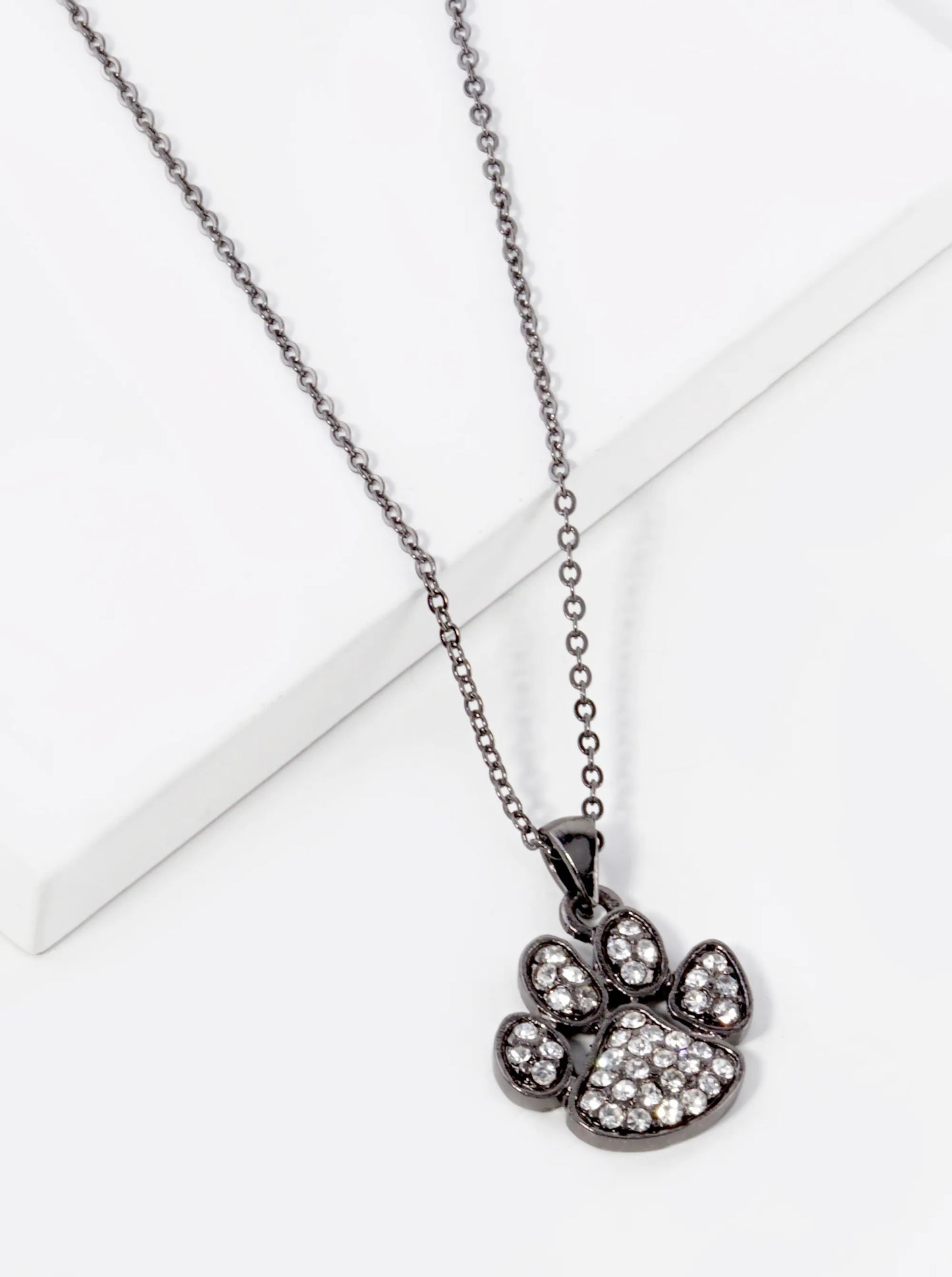 Crystal Pave Dog Paw Game Day Mascot Pendant Necklace