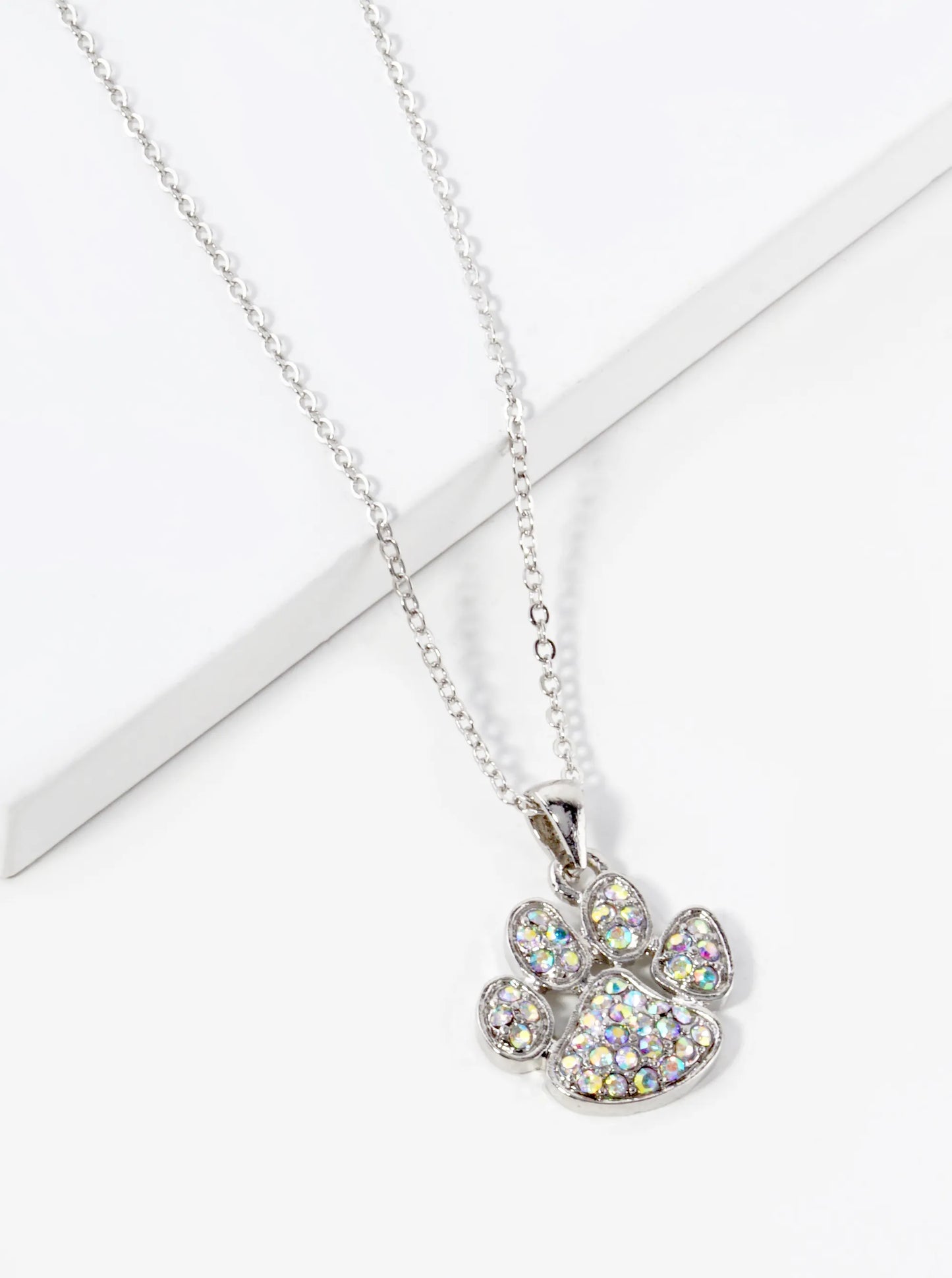 Crystal Pave Dog Paw Game Day Mascot Pendant Necklace