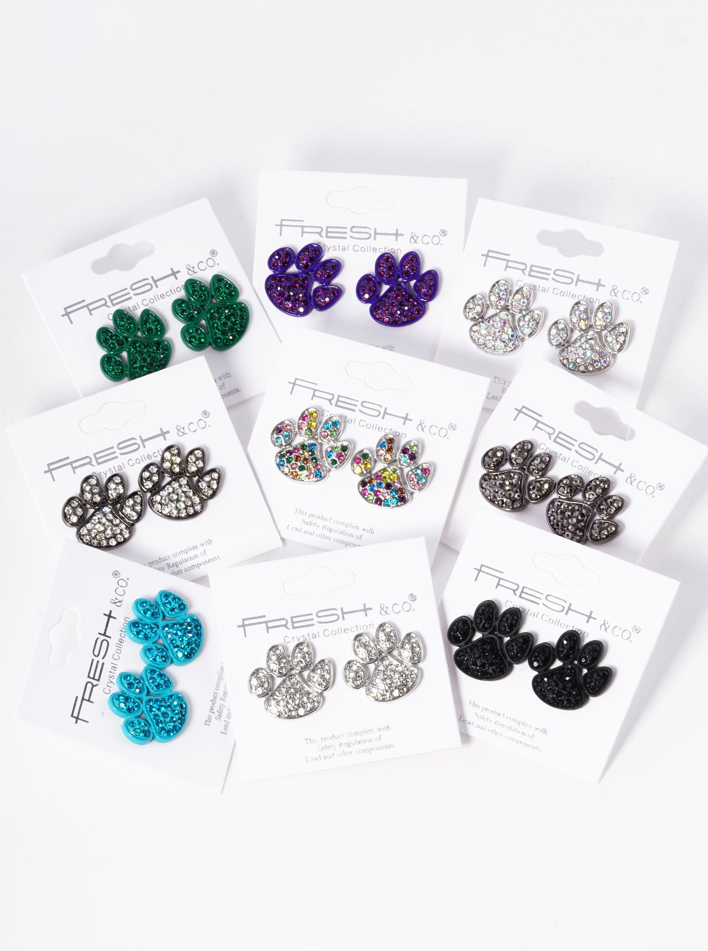 Crystal Pave Dog Paw Game Day Mascot Post Stud Earrings