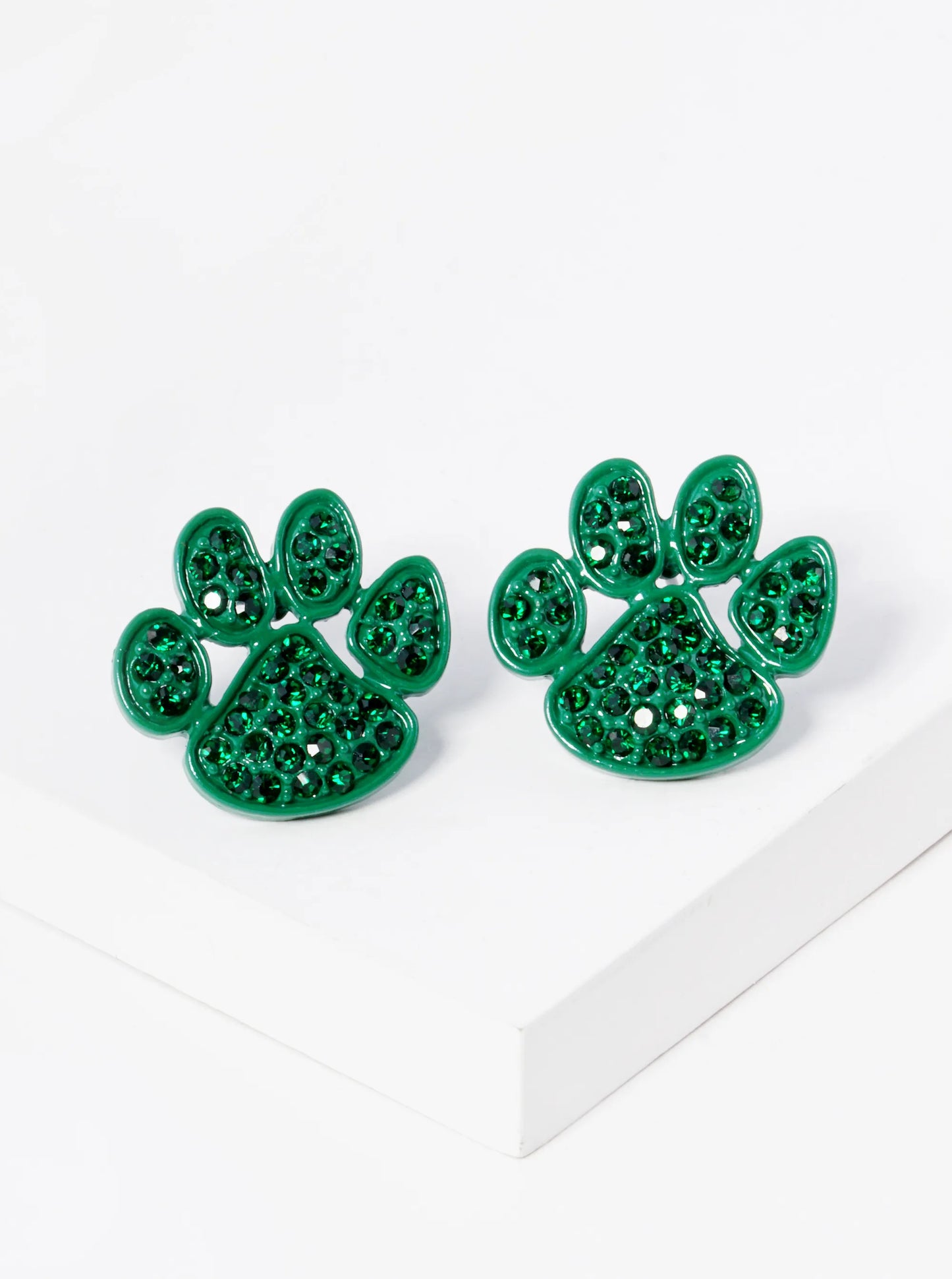 Crystal Pave Dog Paw Game Day Mascot Post Stud Earrings