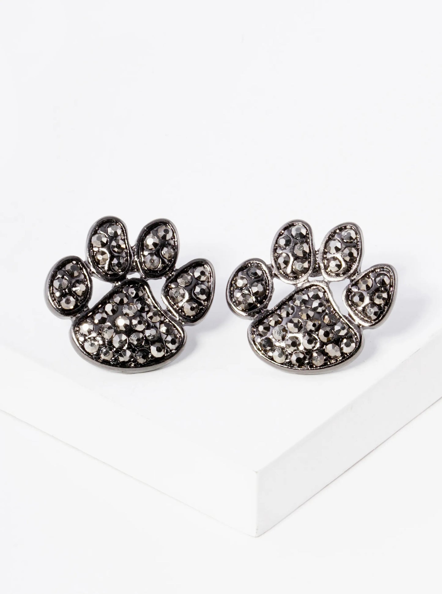 Crystal Pave Dog Paw Game Day Mascot Post Stud Earrings
