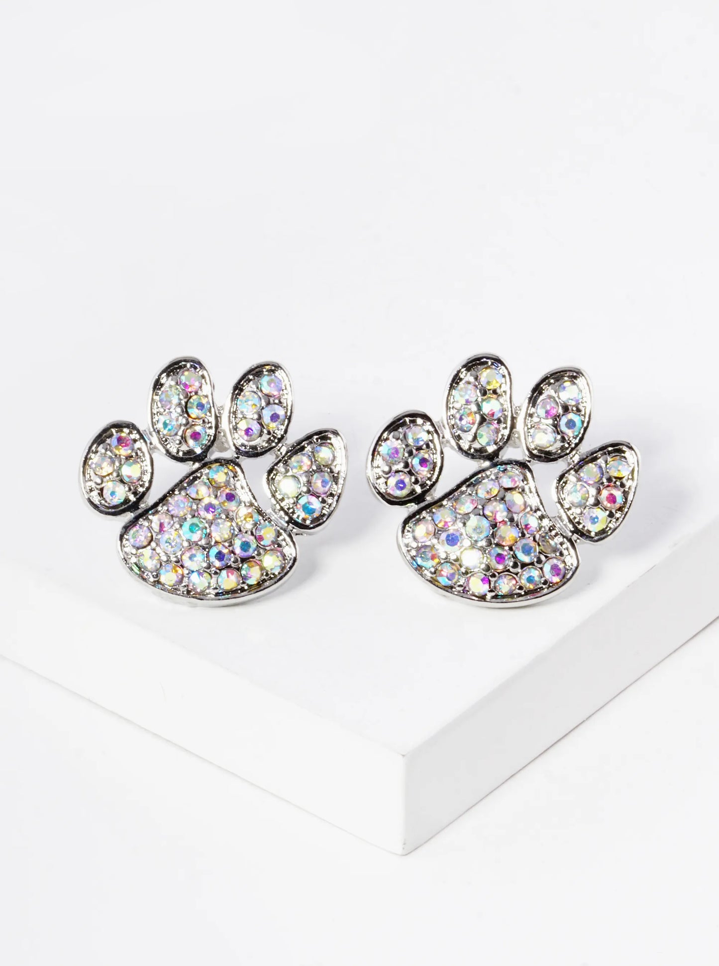 Crystal Pave Dog Paw Game Day Mascot Post Stud Earrings