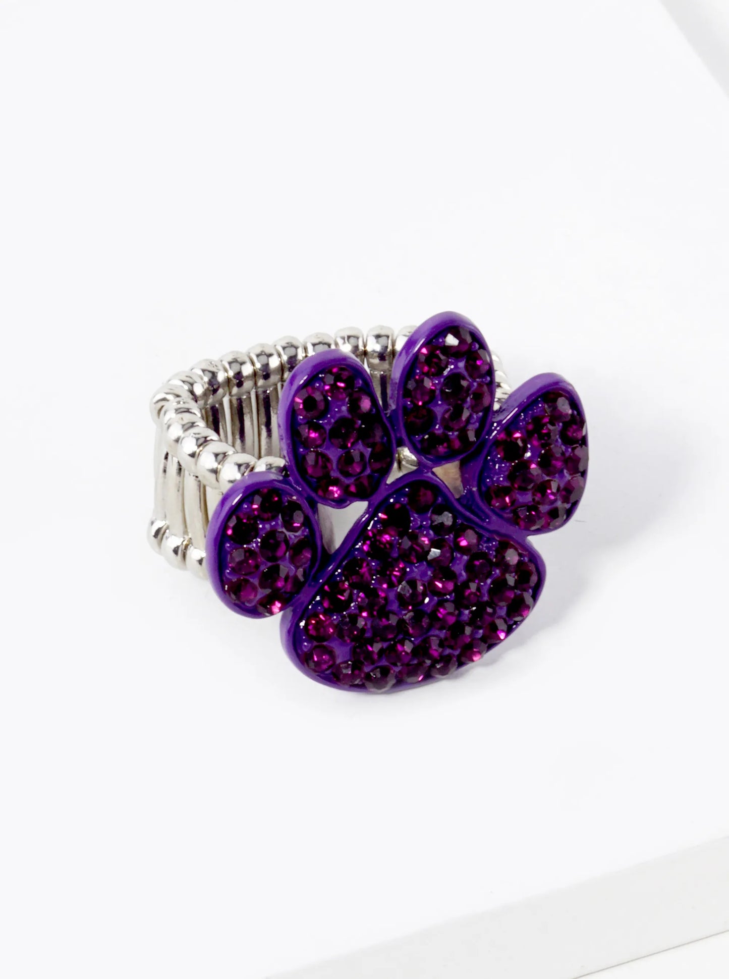 Crystal Pave Dog Paw Game Day Mascot Stretch Ring