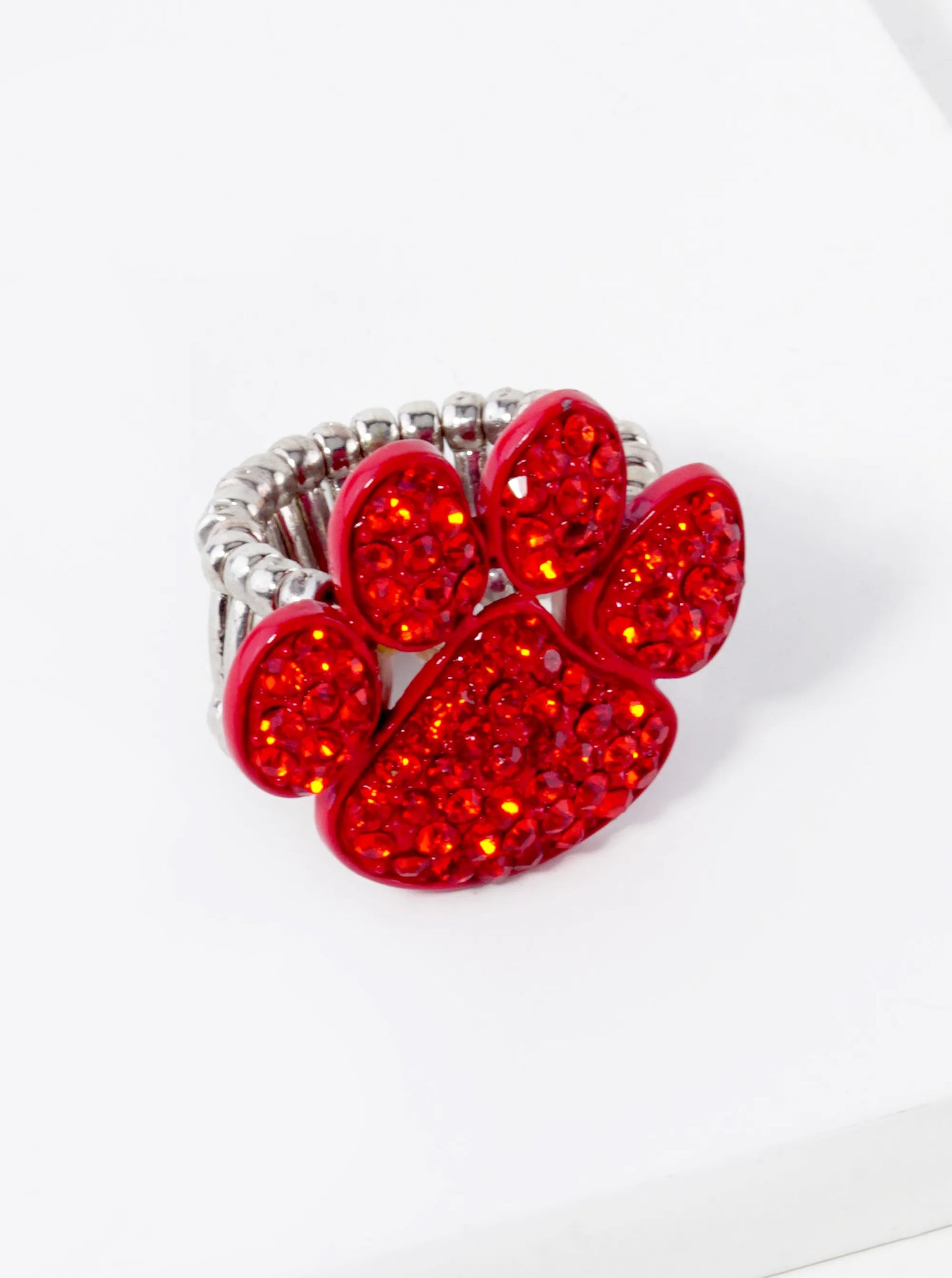 Crystal Pave Dog Paw Game Day Mascot Stretch Ring