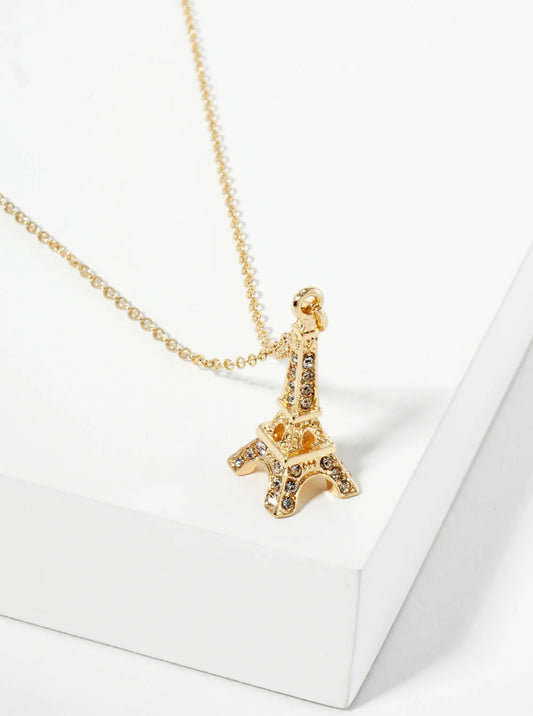 Crystal Pave Eiffel Tower Pendant Necklace