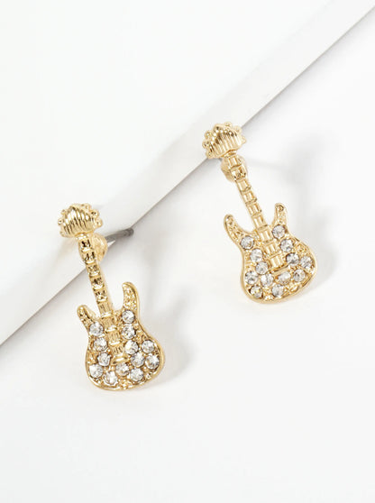 Crystal Pave Electric Guitar Stud Earrings