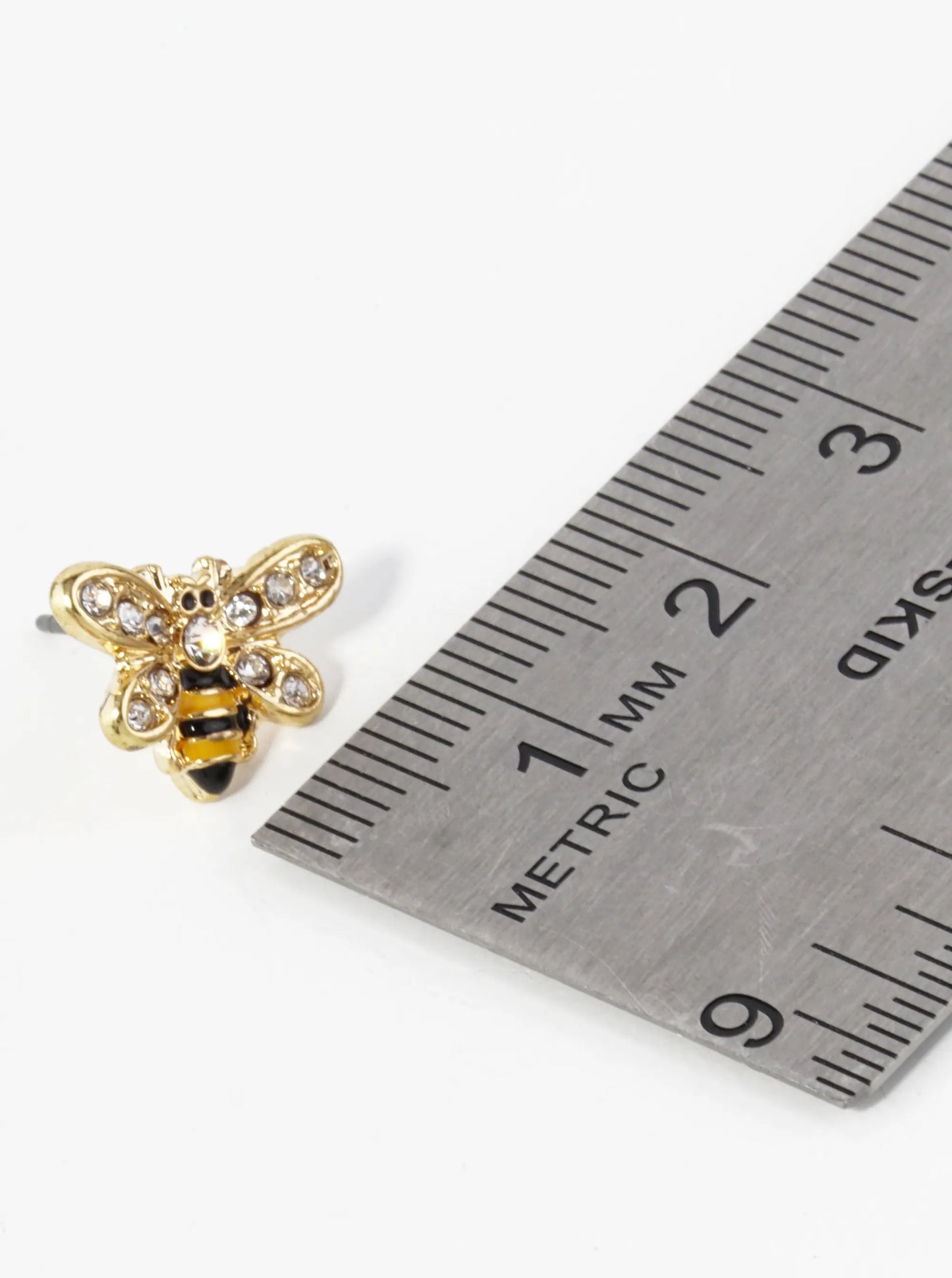 Crystal Pave Enamel 10mm Honey Bee Stud Earrings