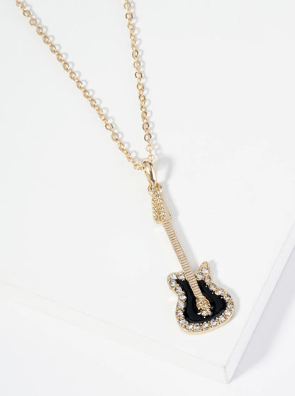 Crystal Pave Enamel Electric Guitar Pendant Necklace