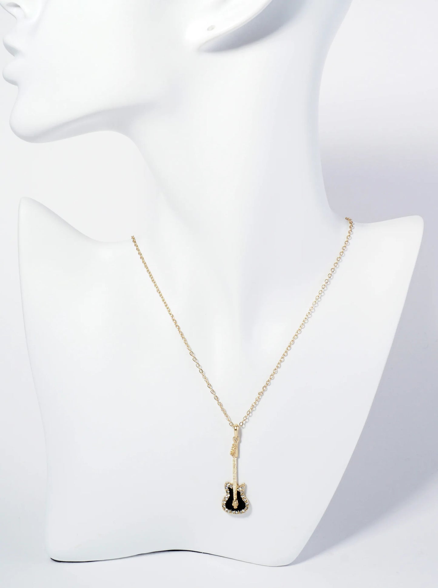 Crystal Pave Enamel Electric Guitar Pendant Necklace