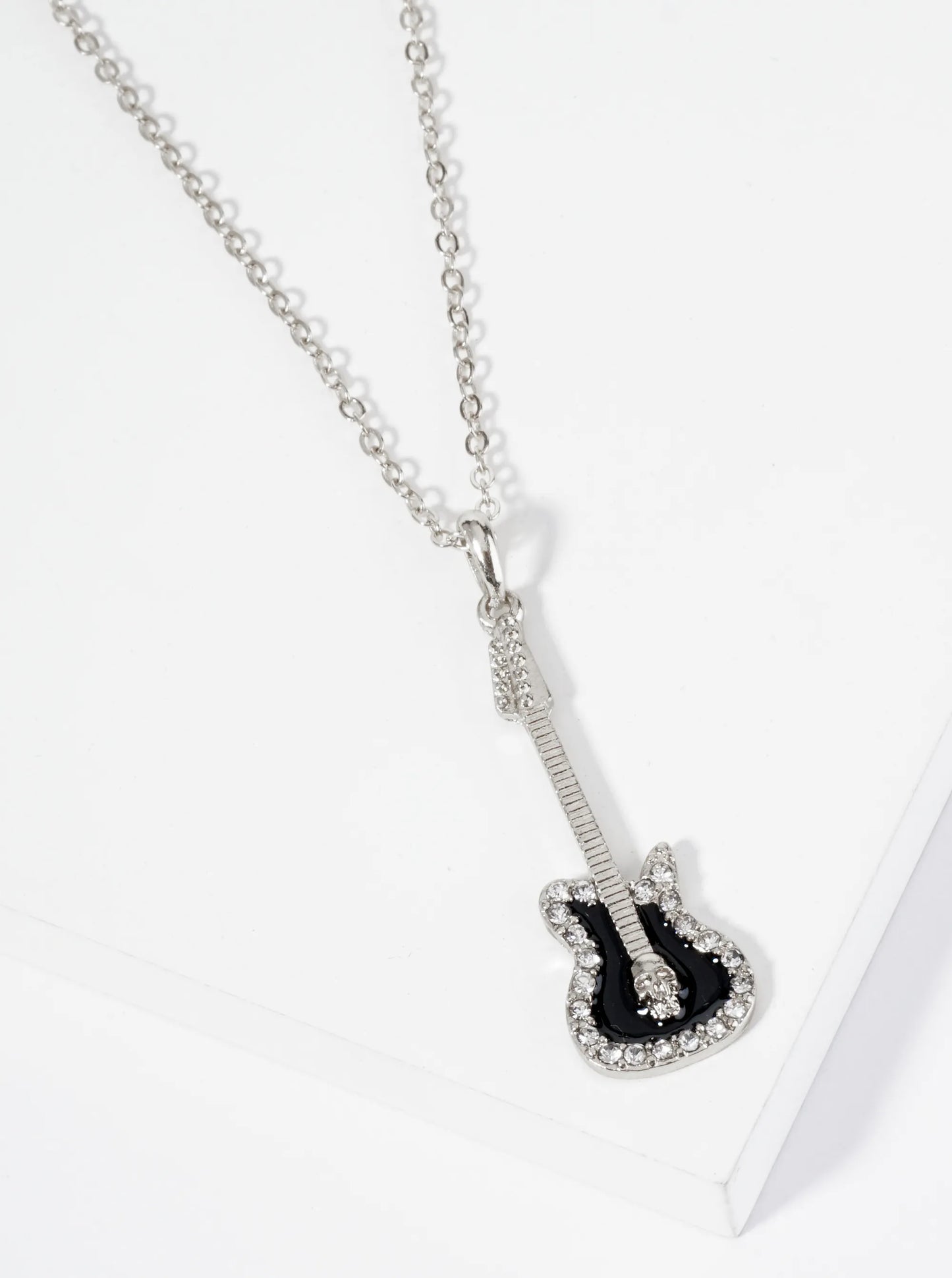 Crystal Pave Enamel Electric Guitar Pendant Necklace