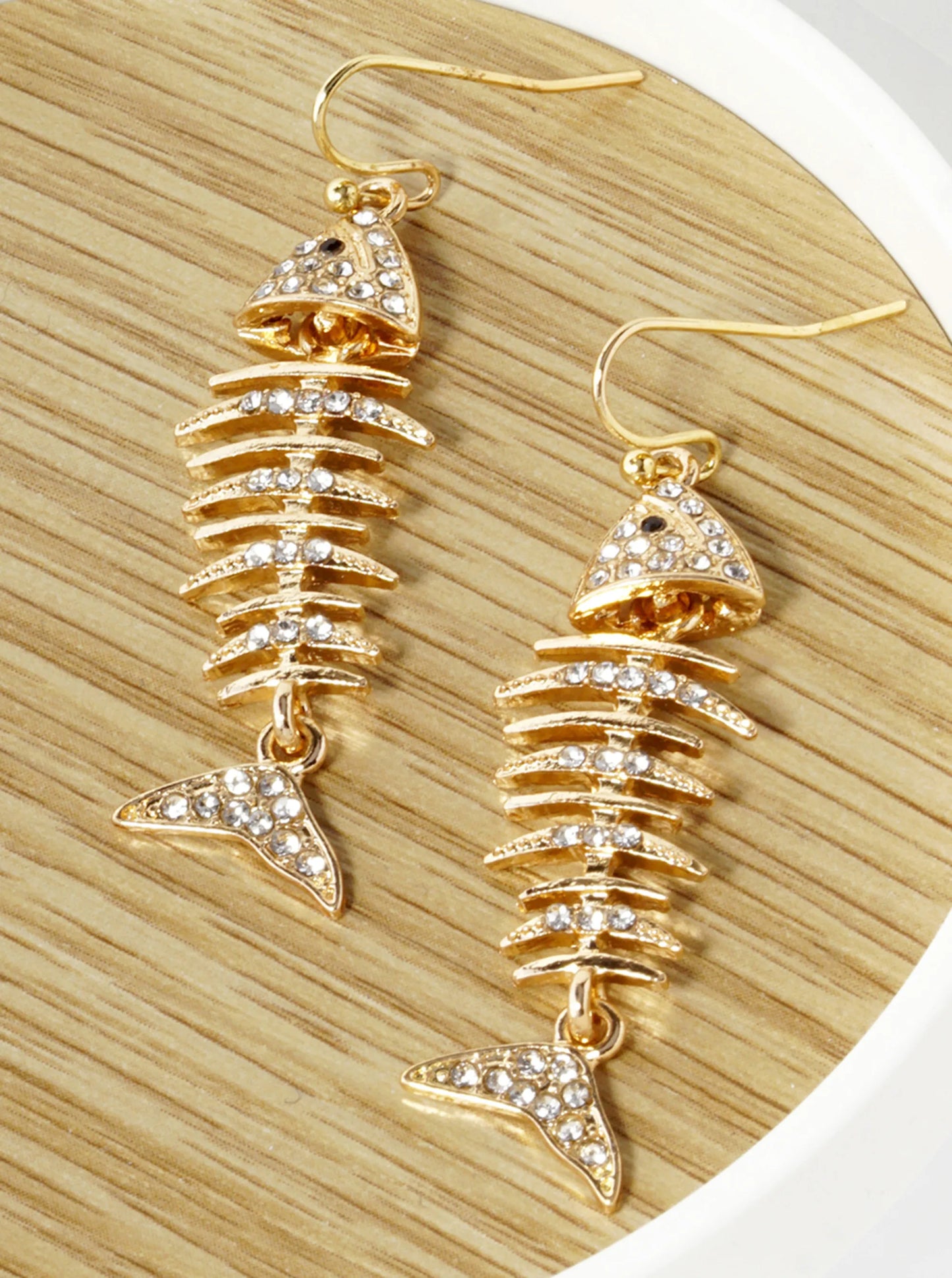Crystal Pave Fishbone Dangle Drop Earrings