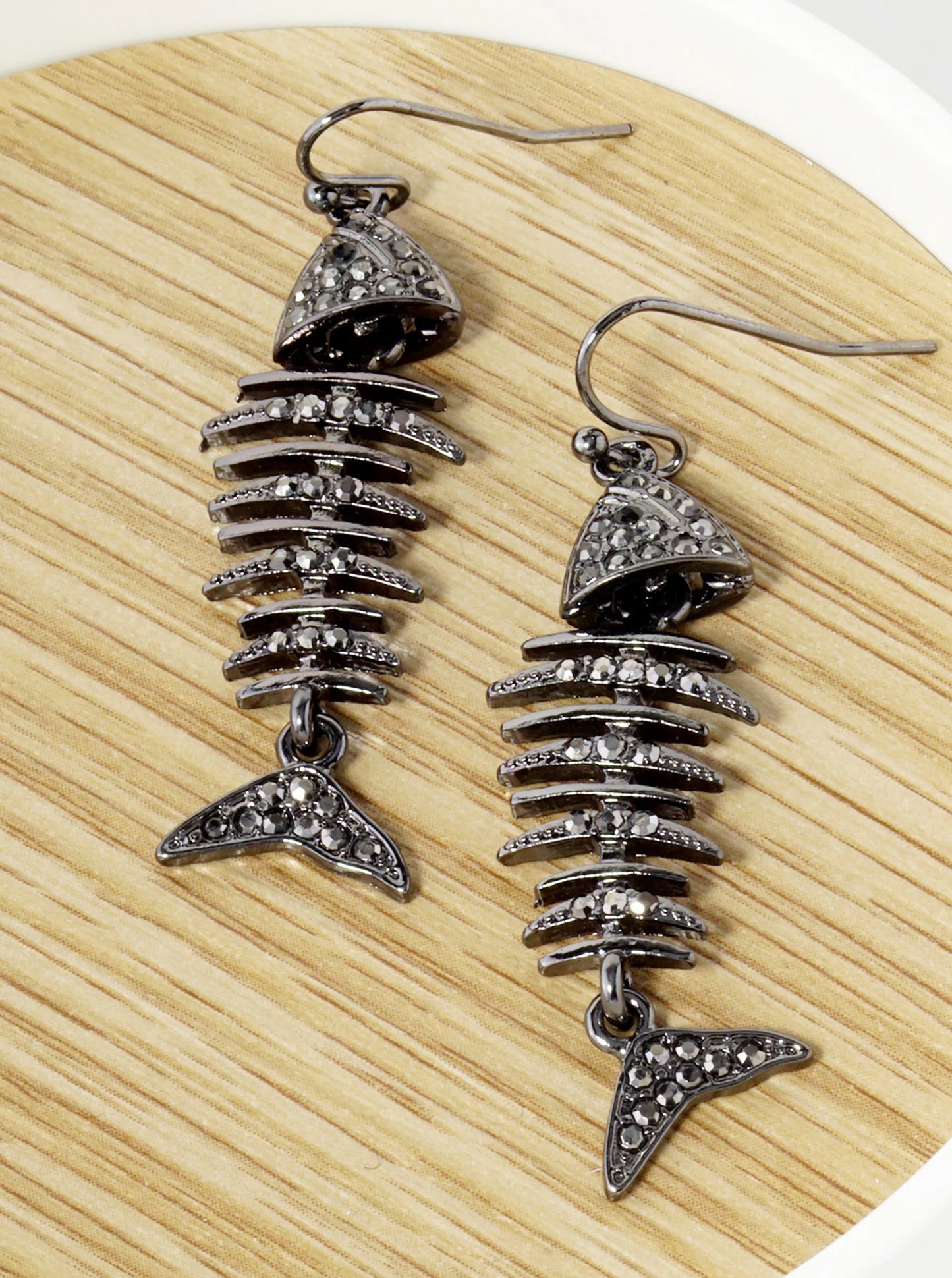 Crystal Pave Fishbone Dangle Drop Earrings
