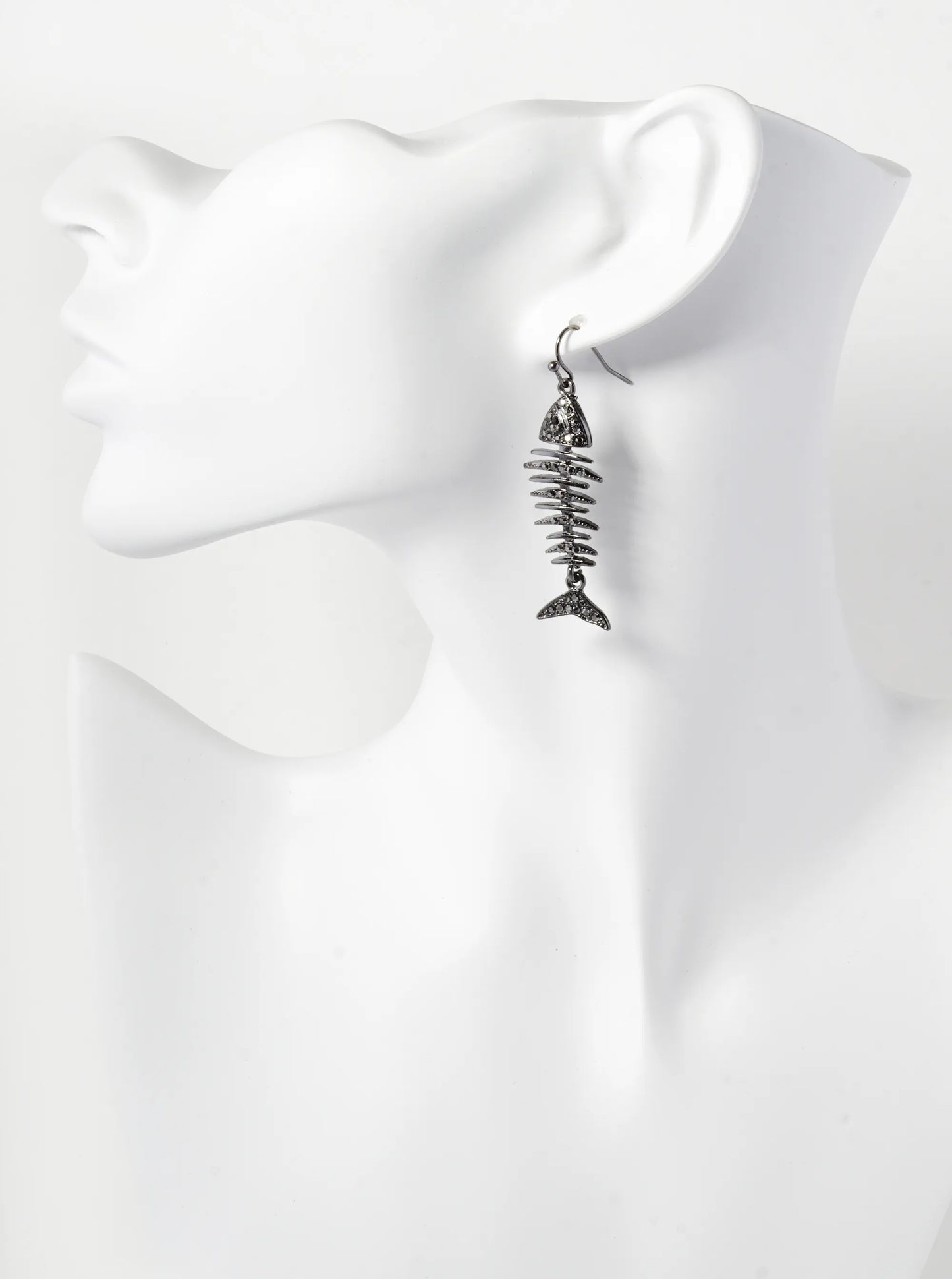 Crystal Pave Fishbone Dangle Drop Earrings