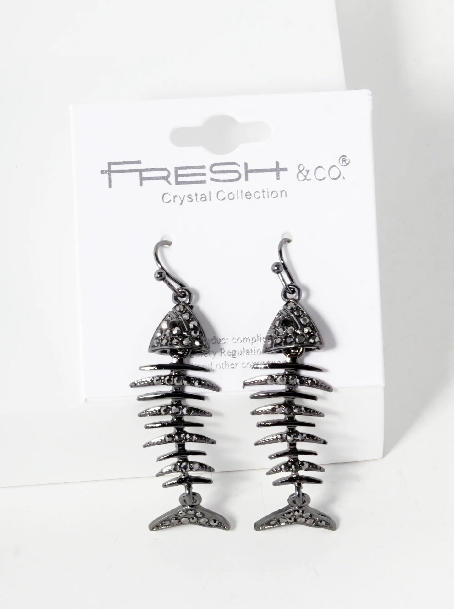 Crystal Pave Fishbone Dangle Drop Earrings