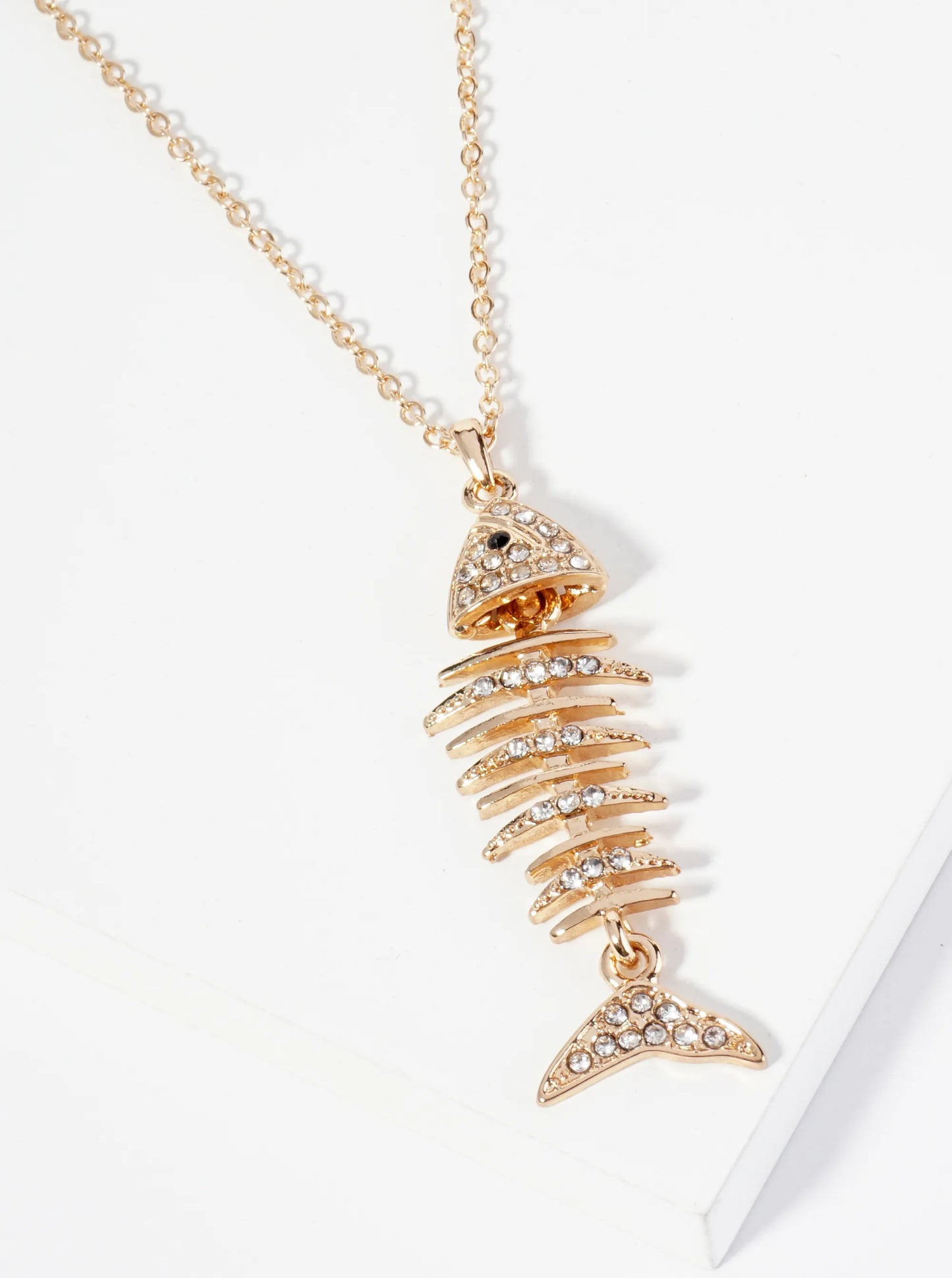 Crystal Pave Fishbone Pendant Necklace