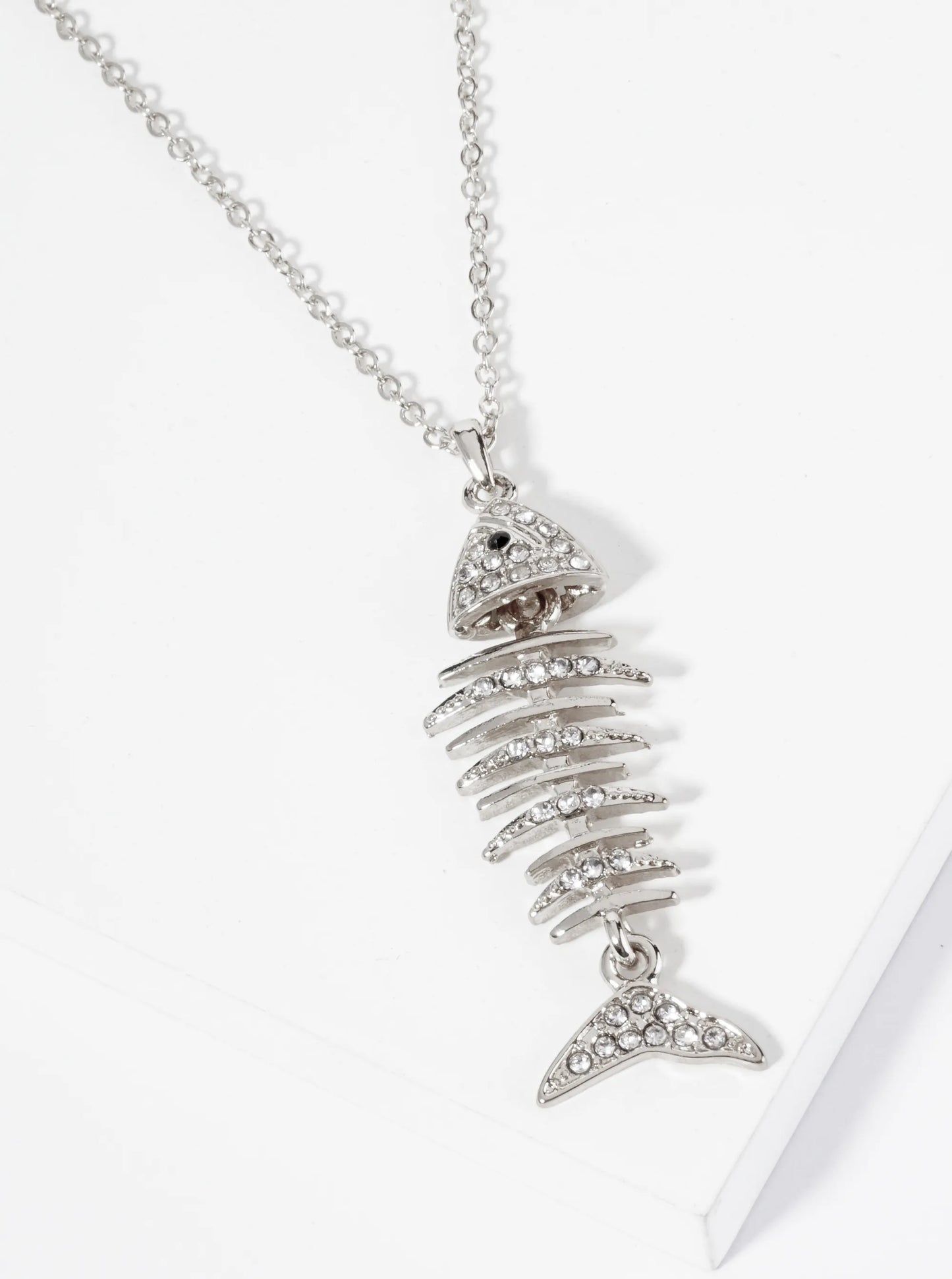 Crystal Pave Fishbone Pendant Necklace