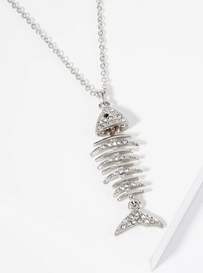 Crystal Pave Fishbone Pendant Necklace