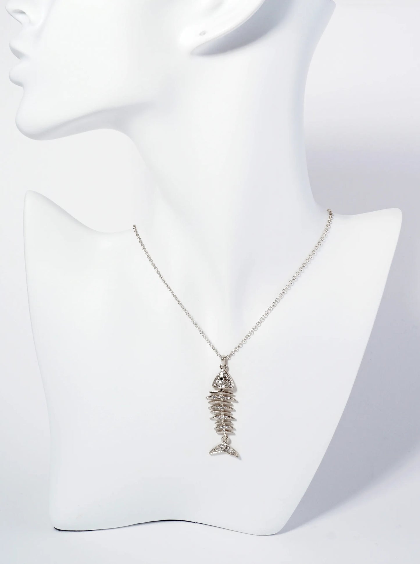 Crystal Pave Fishbone Pendant Necklace