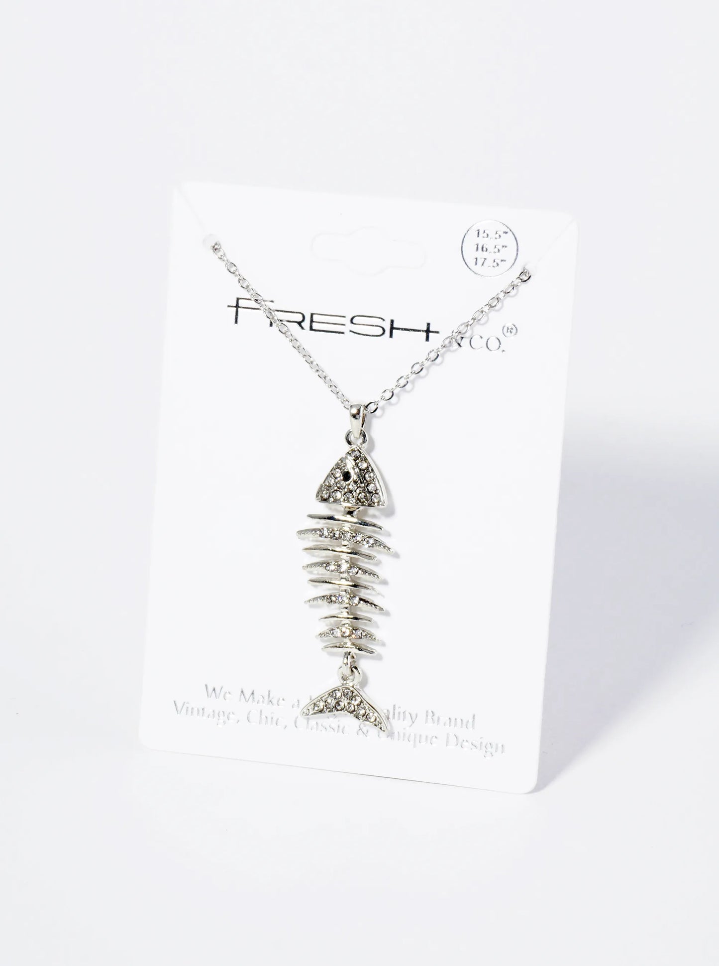 Crystal Pave Fishbone Pendant Necklace