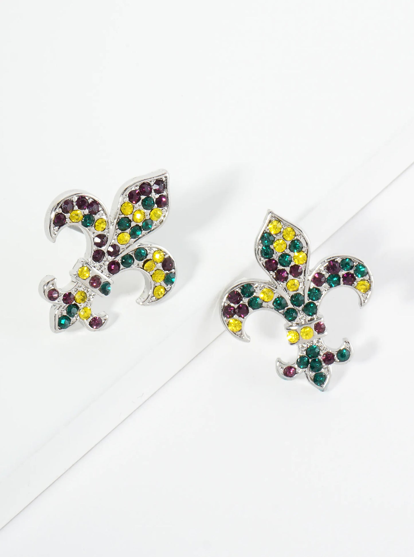 Crystal Pave Fleur De Lis Stud Earrings