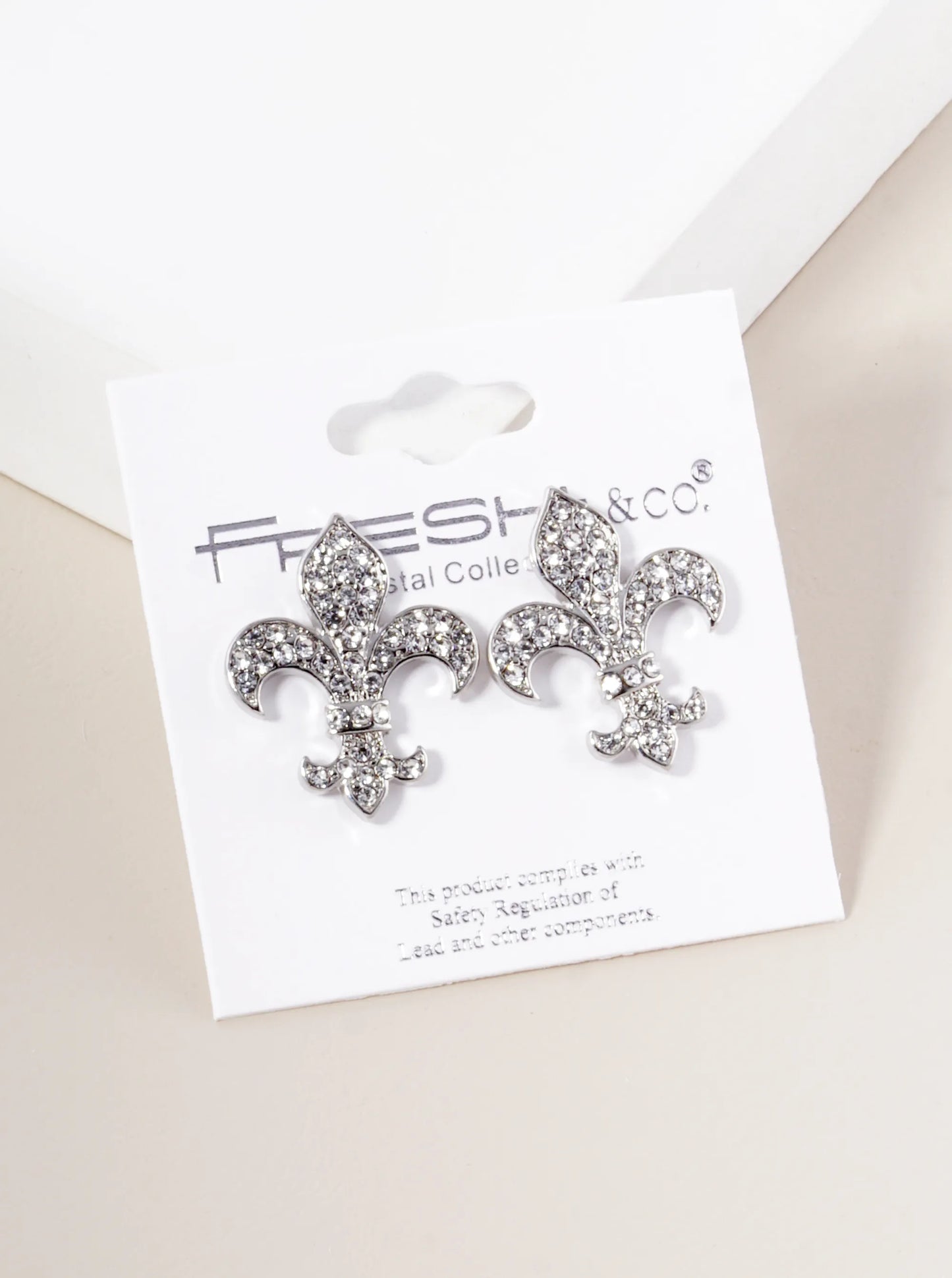 Crystal Pave Fleur De Lis Stud Earrings