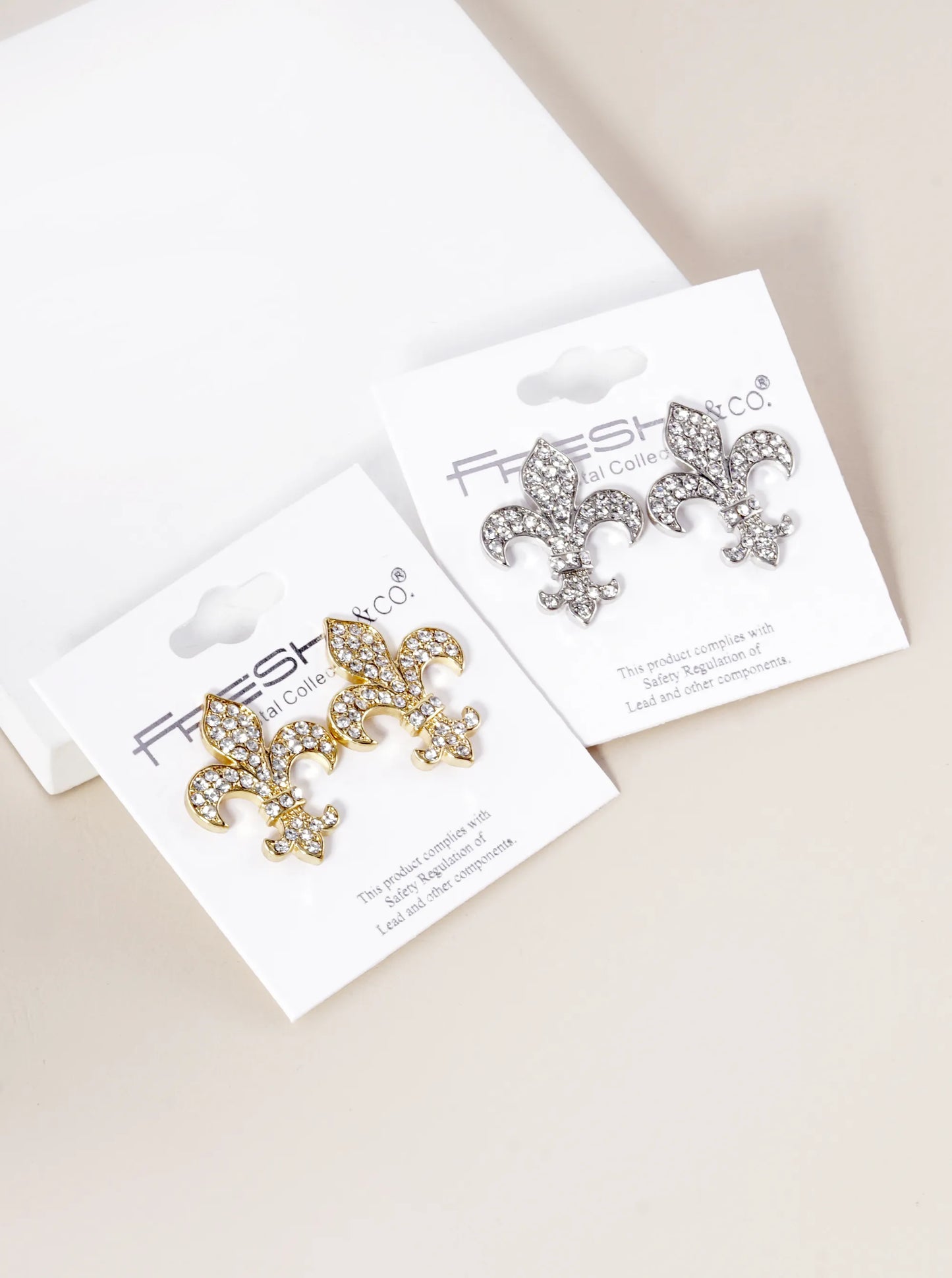 Crystal Pave Fleur De Lis Stud Earrings
