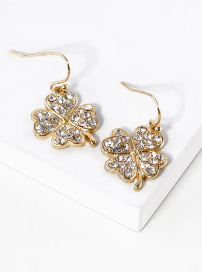 Crystal Pave Four-Leaf Clover Drop Earrings