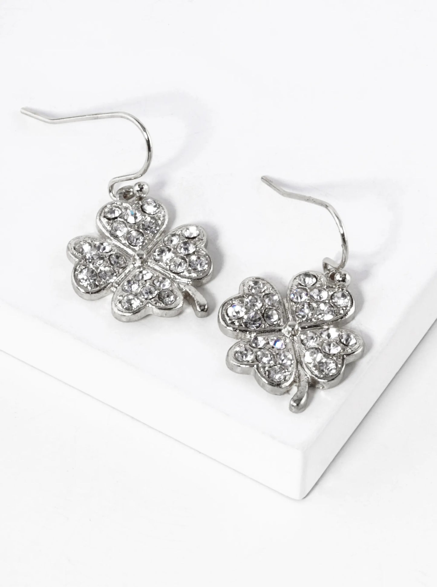 Crystal Pave Four-Leaf Clover Drop Earrings
