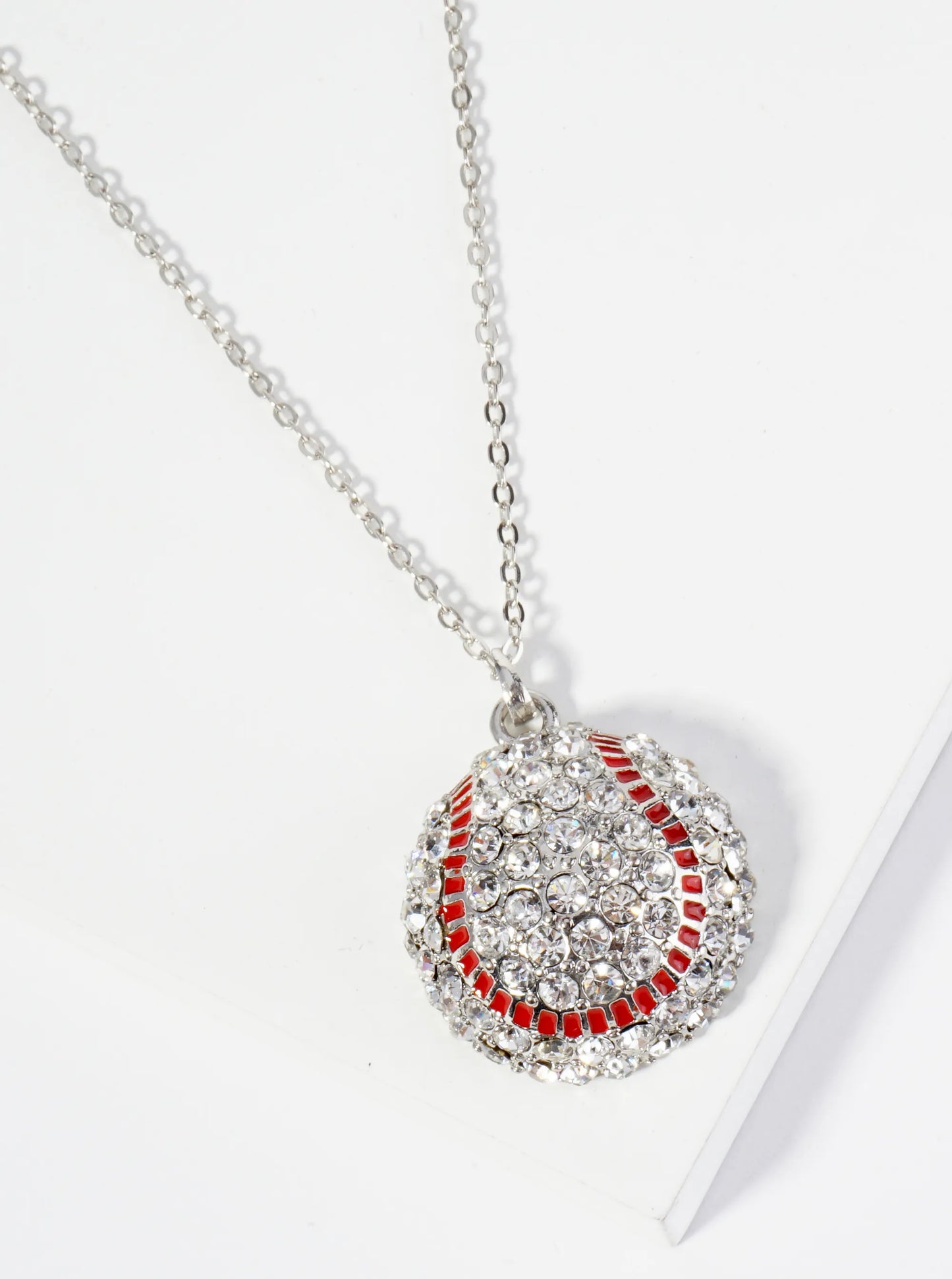 Crystal Pave Half-Dome Baseball Pendant Necklace