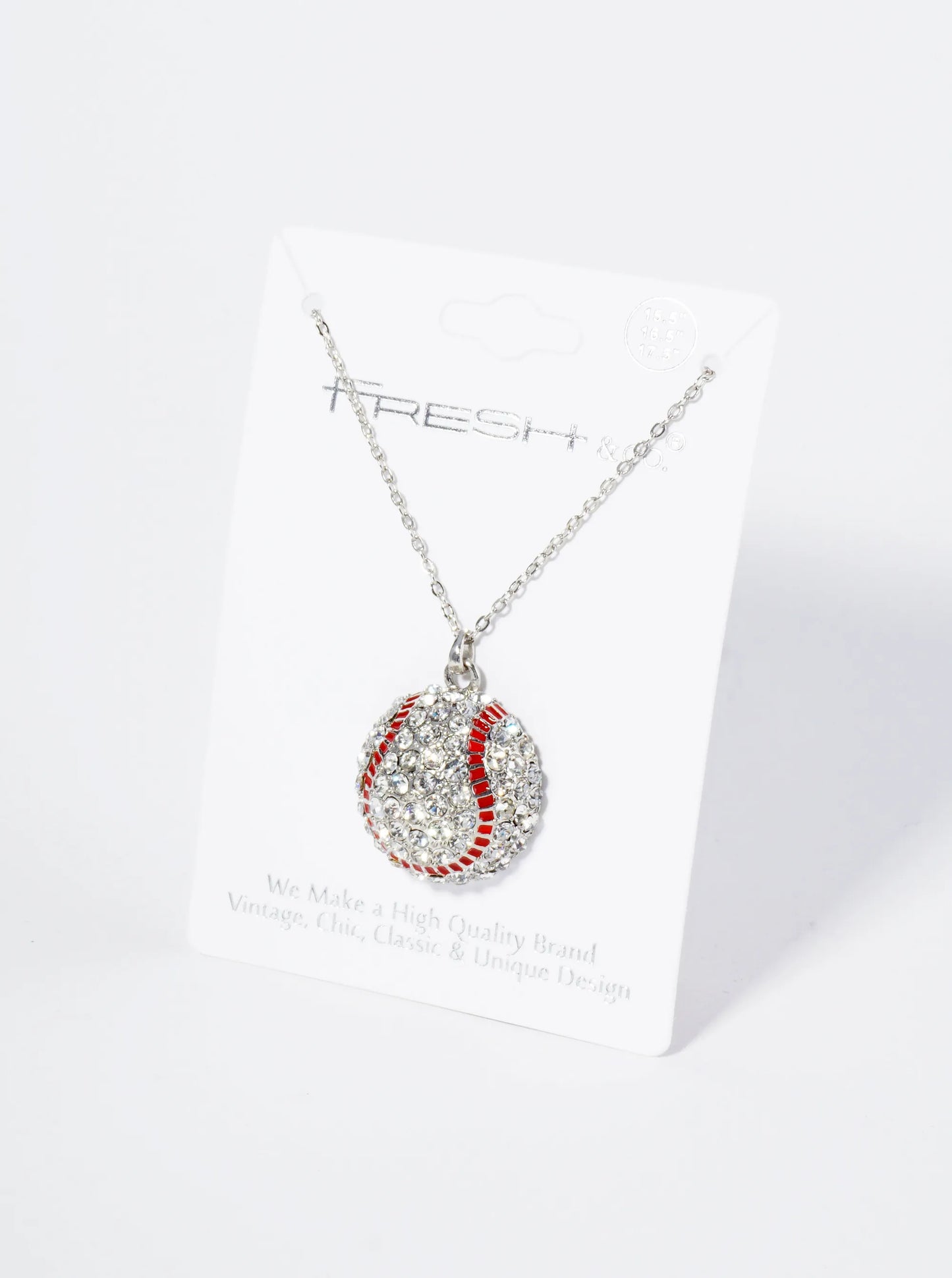 Crystal Pave Half-Dome Baseball Pendant Necklace