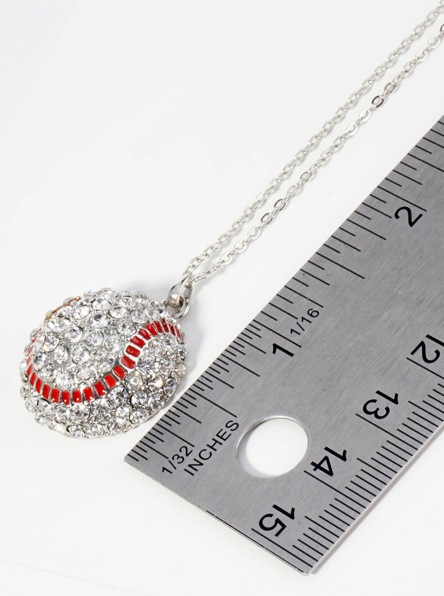 Crystal Pave Half-Dome Baseball Pendant Necklace