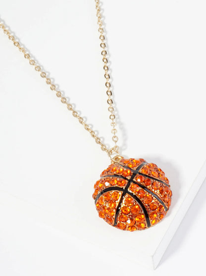 Crystal Pave Half-Dome Basketball Pendant Necklace