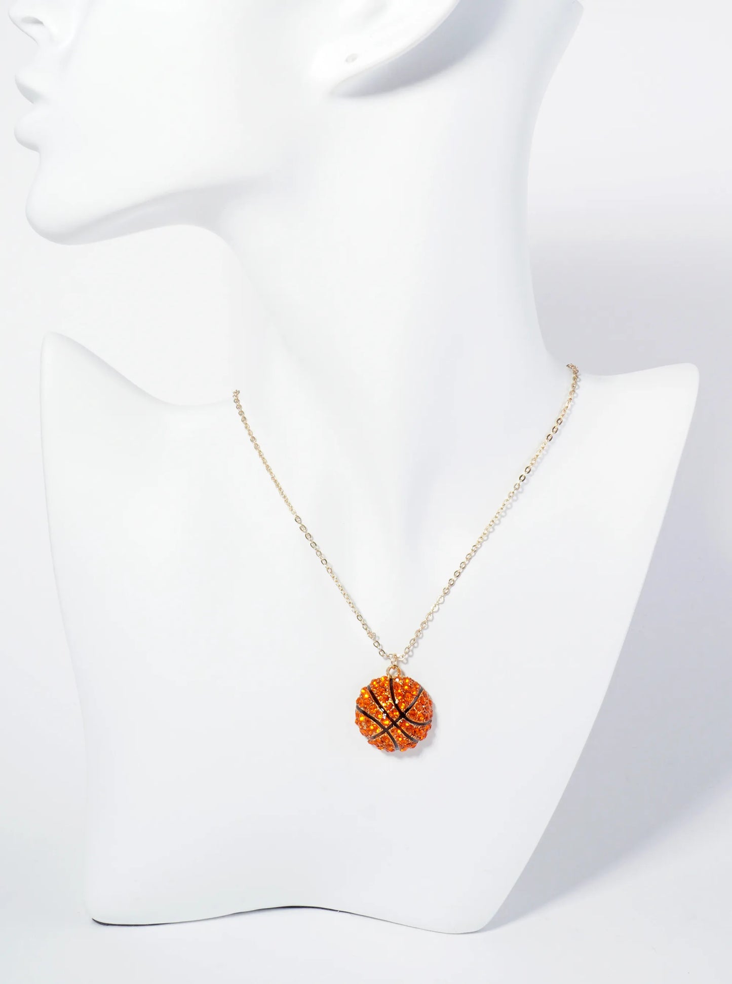 Crystal Pave Half-Dome Basketball Pendant Necklace
