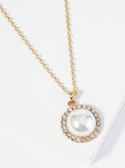 Crystal Pave Half-Dome Pearl Pendant Necklace